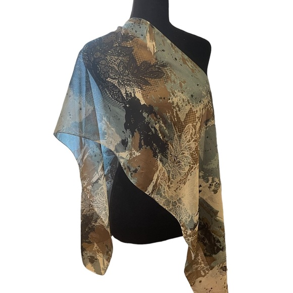 Woman’s abstract scarf, browns/black/gray/white, sheer, 13.5 X 59 - Picture 2 of 5